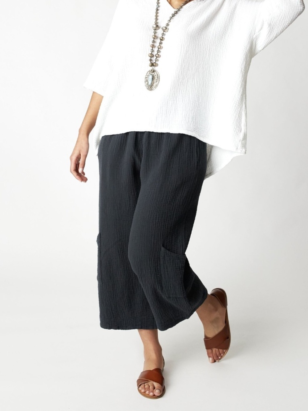 Bryn Walker Casbah Cropped Pant in Black Cotton Gauze Size 1X